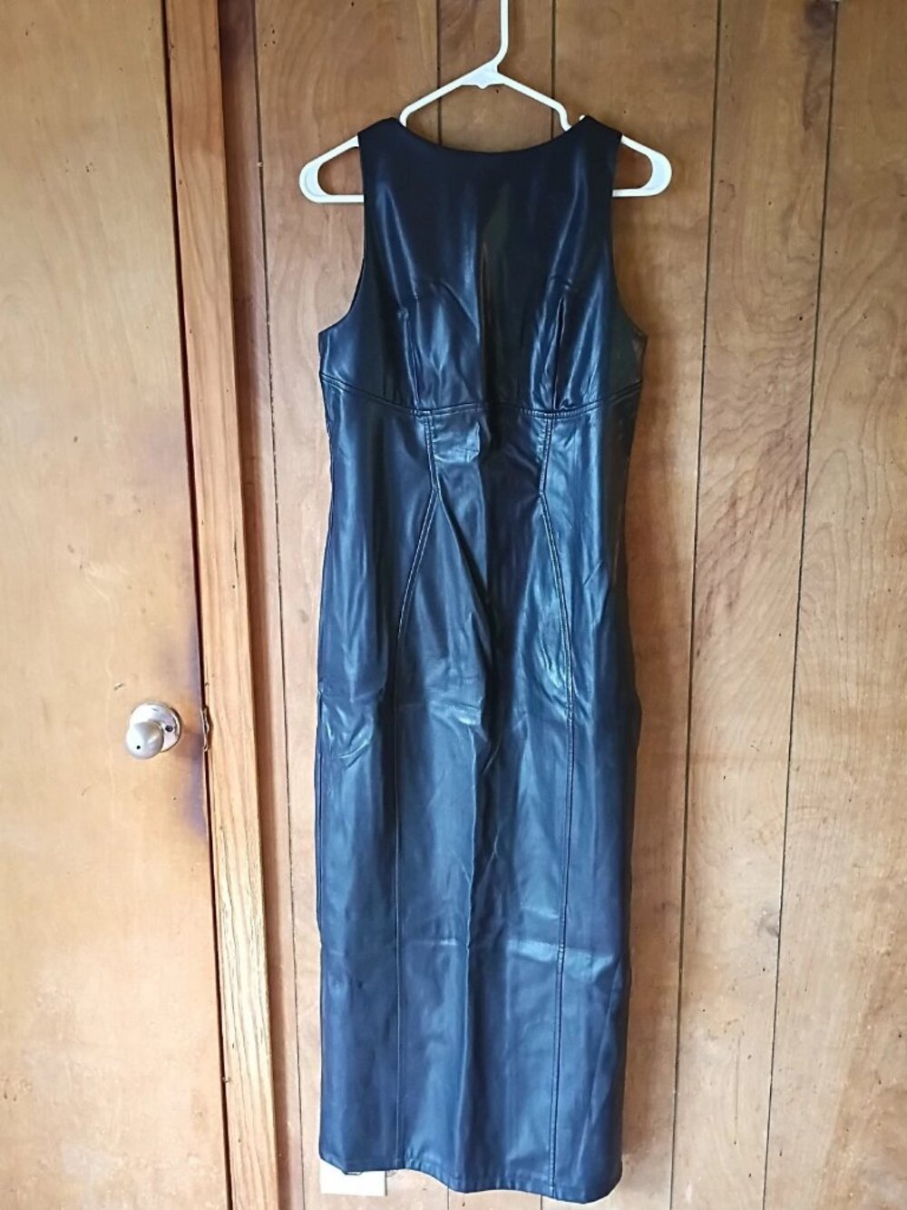 Women’s Faux Leather Maxi Dress Size L Black Sleeveless Polyester Elastane